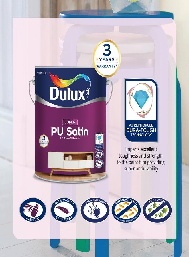 ديولكس دهان دولوكس سوبر بي يو ساتان أبيض مينا، أساسه مذيب | لمسة نهائية ناعمة لامعة فاخرة للأسطح الخشبية والمعدنية والبنائية | قابل للغسل، سريع الجفاف، ومقاوم للبقع، ضمان 3 سنوات - أبيض - 1 لتر - Image 3